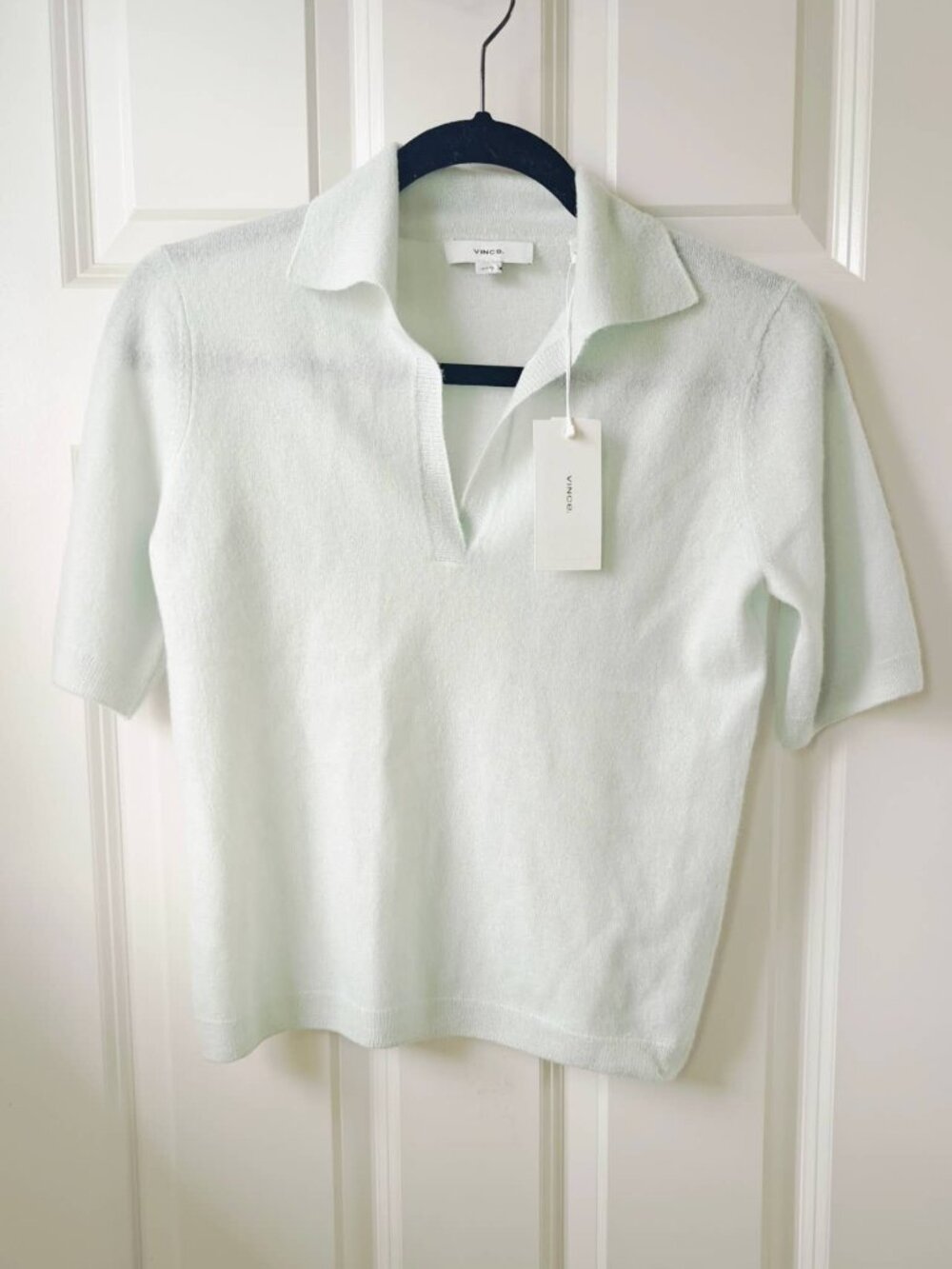 New Vince Cashmere-Silk Short-Sleeve Polo Sweater - Picture 4 of 6